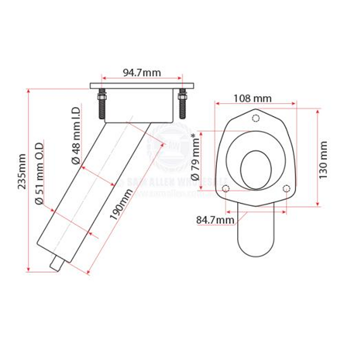 Relaxn Mako Series Rod & Cup Holder Stainless Steel Concealed Mount — 30°
