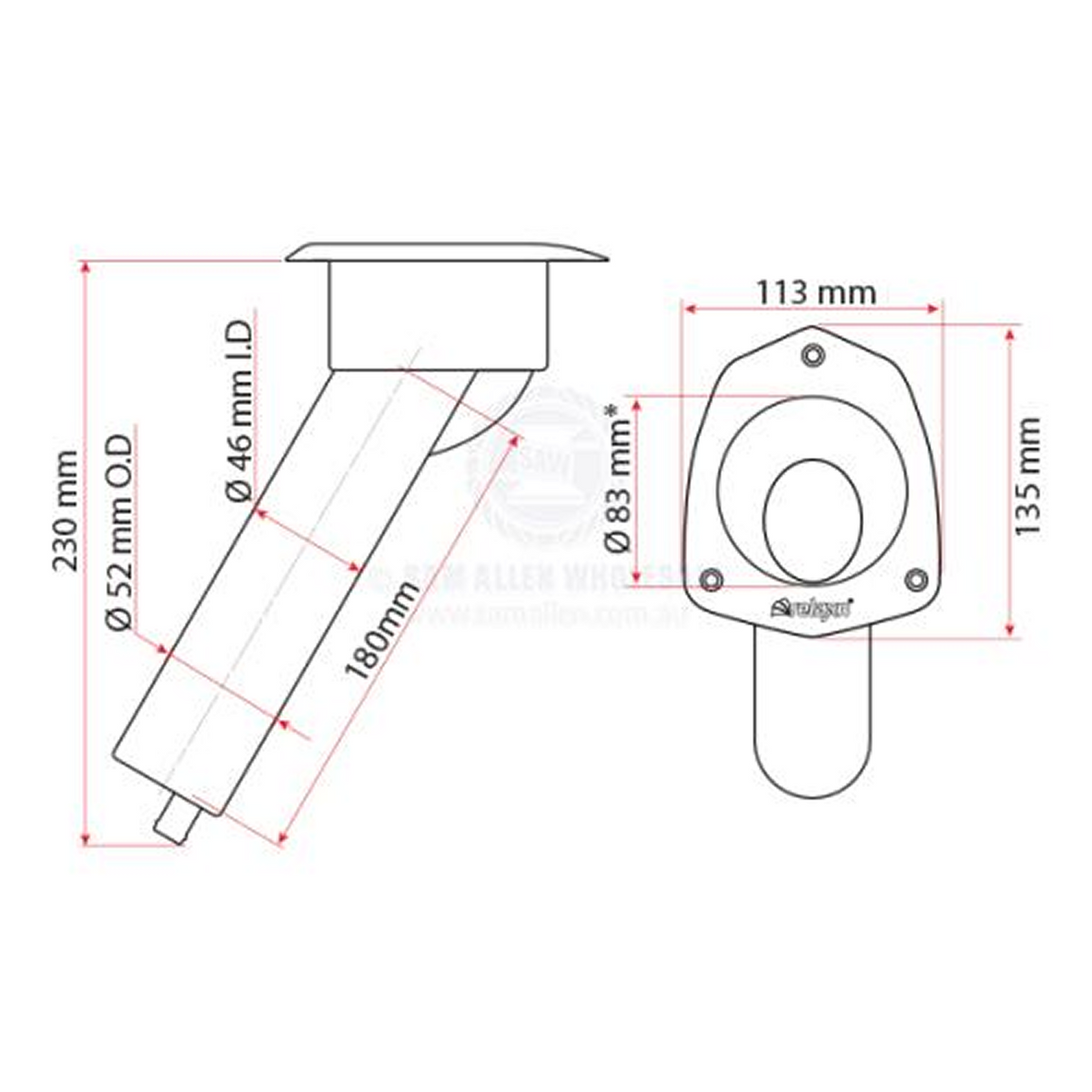 Relaxn Mako Series Rod & Cup Holder Polypropylene Concealed Mount — 30°